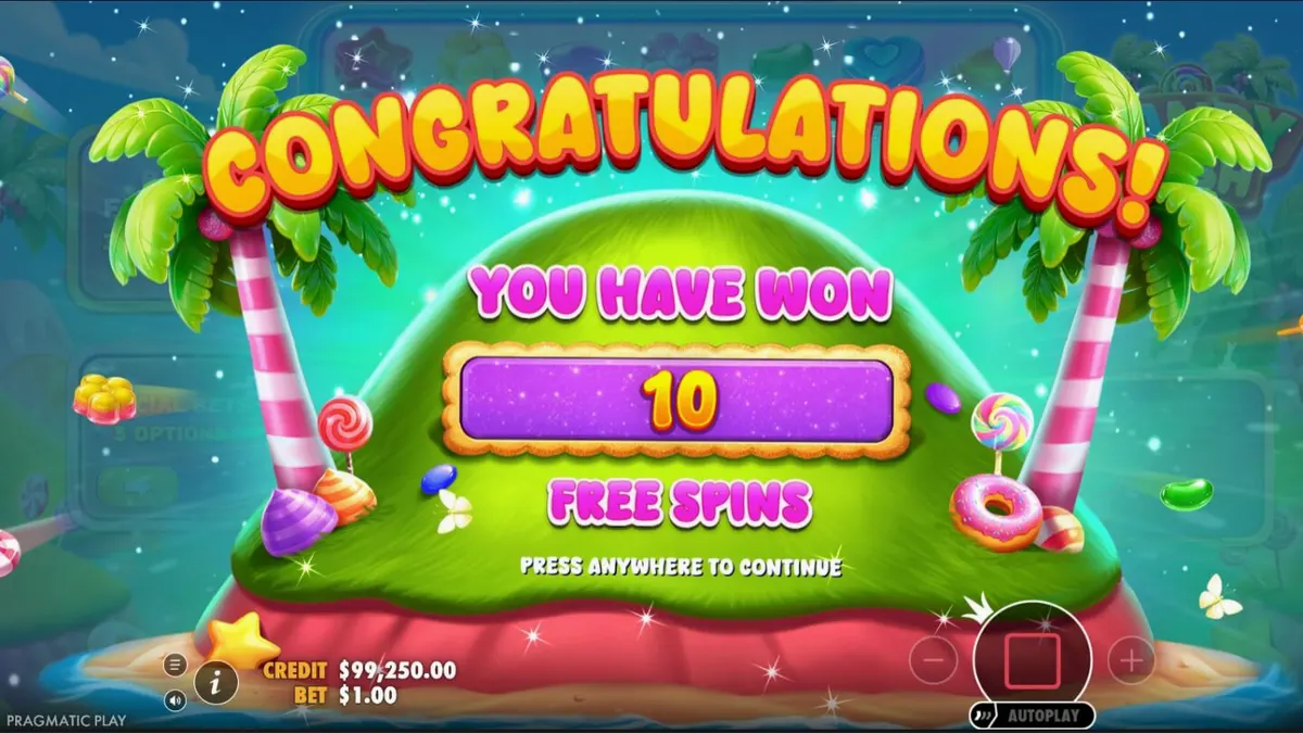 Interface colorida e vibrante do jogo de slot Candy Rush com doces e guloseimas